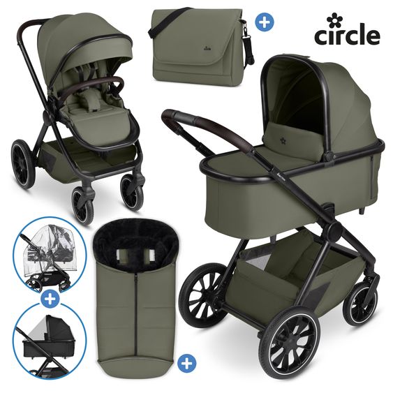 ABC Design Set di 7 pezzi per passeggino S Three Starter Set con navicella, seggiolino sportivo, adattatore, borsa fasciatoio Easy, coprigambe invernale, parapioggia e zanzariera - Grano