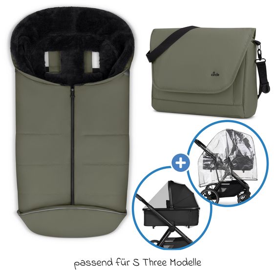 ABC Design Set di 7 pezzi per passeggino S Three Starter Set con navicella, seggiolino sportivo, adattatore, borsa fasciatoio Easy, coprigambe invernale, parapioggia e zanzariera - Grano