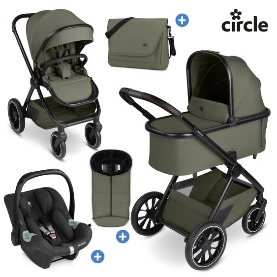 ABC Design Set di 8 pezzi per passeggino S Three Starter Set, comprensivo di navicella, seggiolino sportivo, seggiolino auto Tulip, adattatore, borsa fasciatoio Easy, coprigambe invernale, parapioggia e zanzariera - Grano