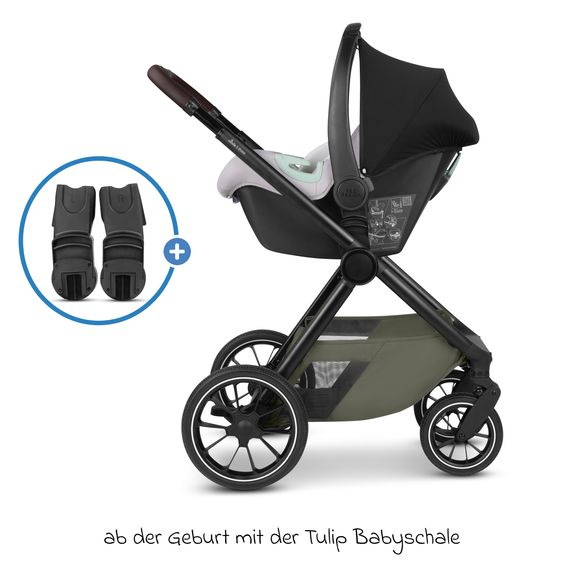 ABC Design Set di 8 pezzi per passeggino S Three Starter Set, comprensivo di navicella, seggiolino sportivo, seggiolino auto Tulip, adattatore, borsa fasciatoio Easy, coprigambe invernale, parapioggia e zanzariera - Grano