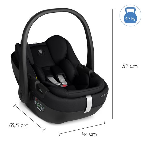 ABC Design Infant car seat Calla i-Size from Birth - 24 Months (40 cm - 87 cm) with Reclining Function incl. Sun Canopy & Seat Reducer - Ink
