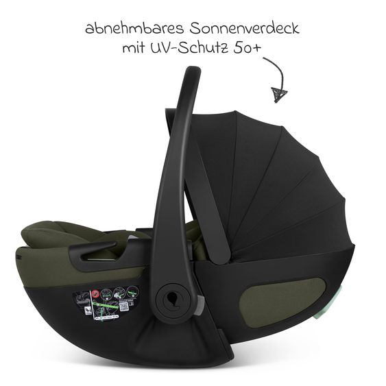 ABC Design Infant car seat Calla i-Size from Birth - 24 Months (40 cm - 87 cm) with Reclining Function incl. Sun Canopy & Seat Reducer - Olive