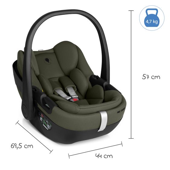 ABC Design Infant car seat Calla i-Size from Birth - 24 Months (40 cm - 87 cm) with Reclining Function incl. Sun Canopy & Seat Reducer - Olive