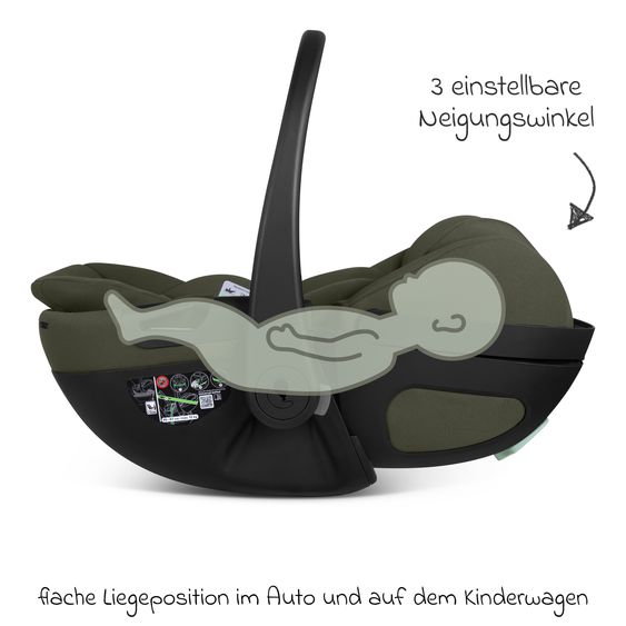 ABC Design Infant car seat Calla i-Size from Birth - 24 Months (40 cm - 87 cm) with Reclining Function incl. Sun Canopy & Seat Reducer - Olive