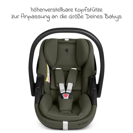 ABC Design Infant car seat Calla i-Size from Birth - 24 Months (40 cm - 87 cm) with Reclining Function incl. Sun Canopy & Seat Reducer - Olive