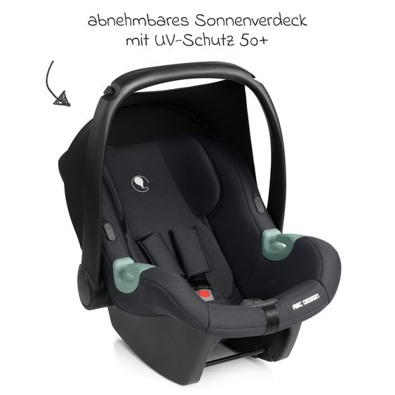 ABC Design Seggiolino auto per neonati Tulip i-Size dalla nascita - 15 mesi (45 cm - 85 cm) incl. tendina parasole & riduttore seggiolino & copertina avvolgente - Nero
