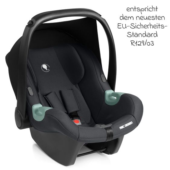 ABC Design Seggiolino auto per neonati Tulip i-Size dalla nascita - 15 mesi (45 cm - 85 cm) incl. tendina parasole & riduttore seggiolino & copertina avvolgente - Nero