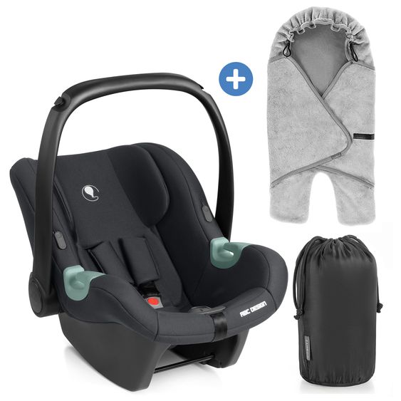 ABC Design Siège Auto Bébé Tulip i-Size Dès La Naissance - 15 Mois (45 cm - 85 cm) Incl. Pare-Soleil & Réducteur De Siège & Couverture Avec Pieds - Gris / Black