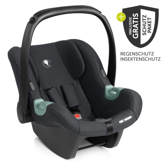 ABC Design Babyschale Tulip i-Size ab Geburt - 15 Monate (45 cm - 85 cm) inkl. Sonnenverdeck, Sitzverkleinerer, Insektenschutz & Regenschutz - Black