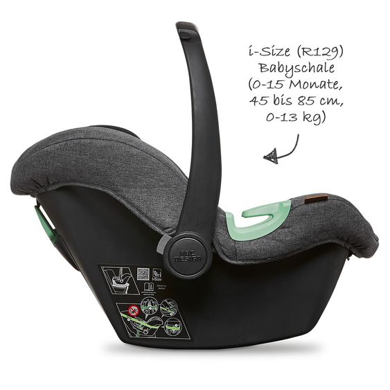 ABC Design Baby car seat Tulip incl. additional hood (car seat group 0+) - Diamond Edition - Asphalt