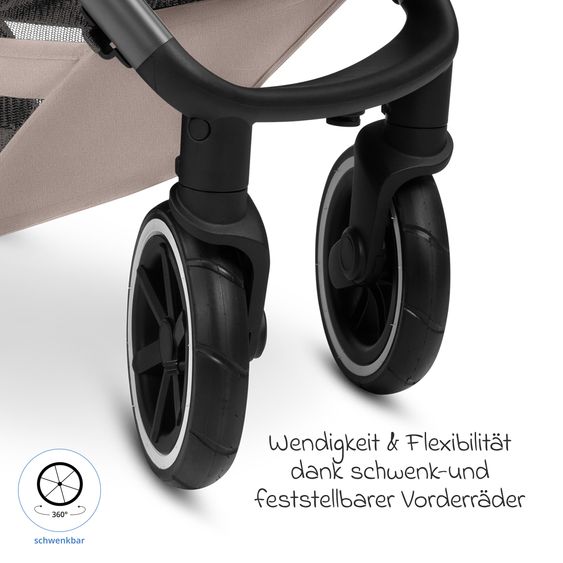 ABC Design Passeggino e carrozzina Avus 2 Air con ruote ad aria, piegatura con una mano e maniglione regolabile in altezza - Camel