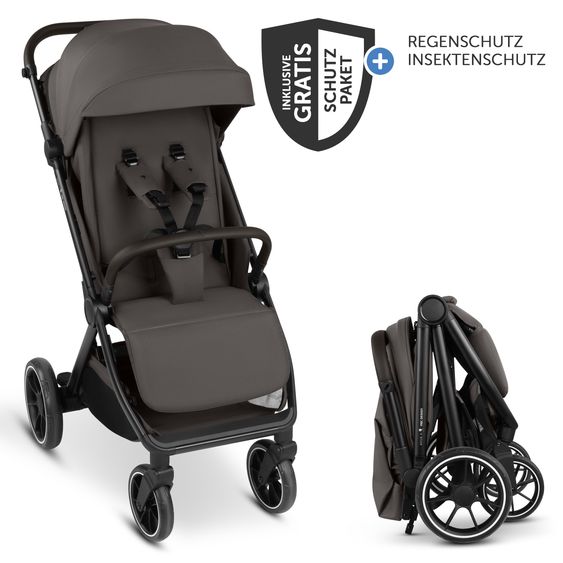ABC Design Passeggino Leggero & Sportivo Avus 3 fino a 22 kg caricabile con piegatura a una mano & posizione sdraiata incl. pacchetto di protezione - Noce