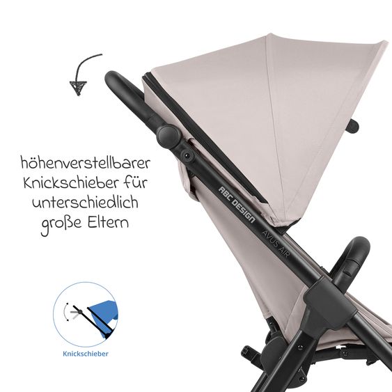 ABC Design Buggy & Sportwagen Avus Air inkl. Reboarder Pearl Pro 2 - mit Lufträdern, Einhand-Faltung und höhenverstellbarem Schieber (bis 25 kg belastbar) - Powder