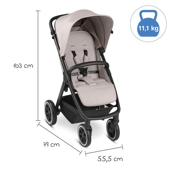 ABC Design Buggy & Sportwagen Avus Air inkl. Reboarder Pearl Pro 2 - mit Lufträdern, Einhand-Faltung und höhenverstellbarem Schieber (bis 25 kg belastbar) - Powder