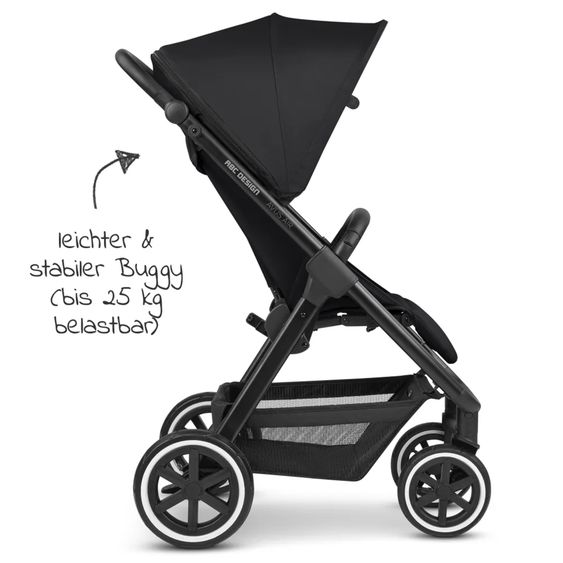 ABC Design Buggy & Sportwagen Avus Air mit Lufträder - Einhand-Faltung und höhenverstellbarem Schieber (bis 25 kg belastbar) inkl. Getränkehalter & Regenschutz - Ink