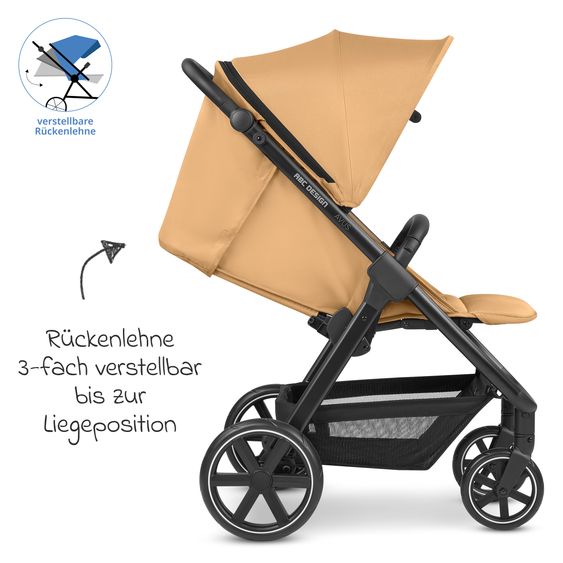 ABC Design Buggy & Sportwagen Avus inkl. Reboarder Pearl Pro 2 - mit Einhand-Faltung und höhenverstellbarem Schieber (bis 25 kg belastbar) - Honey