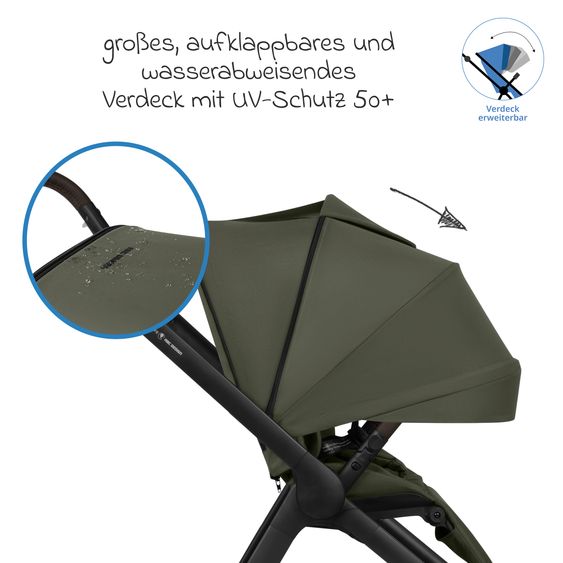 ABC Design Buggy & Sport Stroller City Life up to 22 kg load with reversible seat unit, telescopic push handle, reclining position & shopping basket for 10 kg incl. protection package - Avocado