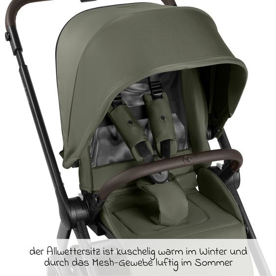 ABC Design Buggy & Sport Stroller City Life up to 22 kg load with reversible seat unit, telescopic push handle, reclining position & shopping basket for 10 kg incl. protection package - Avocado