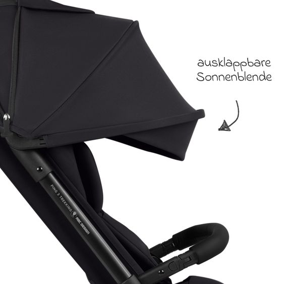 ABC Design Buggy & Sportwagen Ping 3 Trekking bis 22 kg mit flacher Liegeposition inkl. Sitzeinlage, Transporttasche & Tragegurt - Pure - Coal