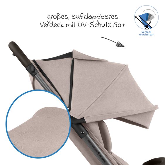 ABC Design Buggy & Sportwagen Ping 3 Trekking bis 22 kg mit flacher Liegeposition inkl. Wickeltassche, Sitzeinlage, Transporttasche & Tragegurt - Pure - Camel