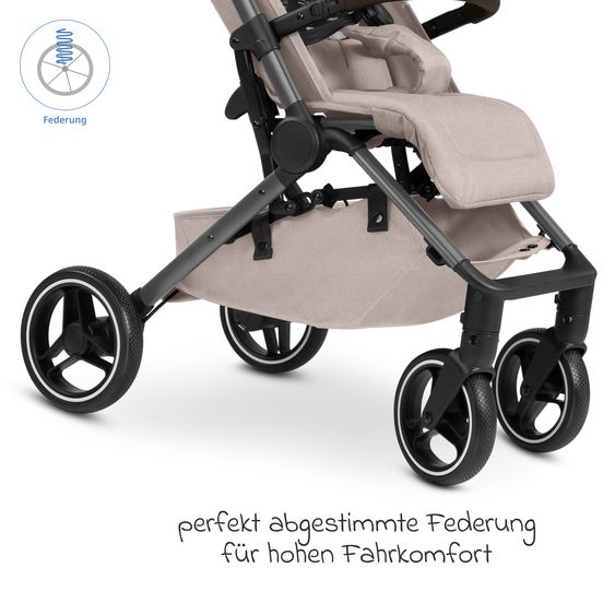 ABC Design Buggy & Sportwagen Ping 3 Trekking bis 22 kg mit flacher Liegeposition inkl. Wickeltassche, Sitzeinlage, Transporttasche & Tragegurt - Pure - Camel