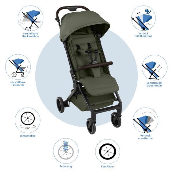 ABC Design Poussette & Sportwagen Ping 4 Trekking Jusqu'à 22 Kg Charge Avec Position Allongée - Pea