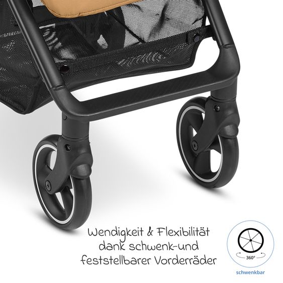 ABC Design Buggy & Sportwagen Ping Two inkl. Reboarder Pearl Pro 2 - mit flacher Liegeposition, Transporttasche & Tragegurt - Classic Edition - Honey