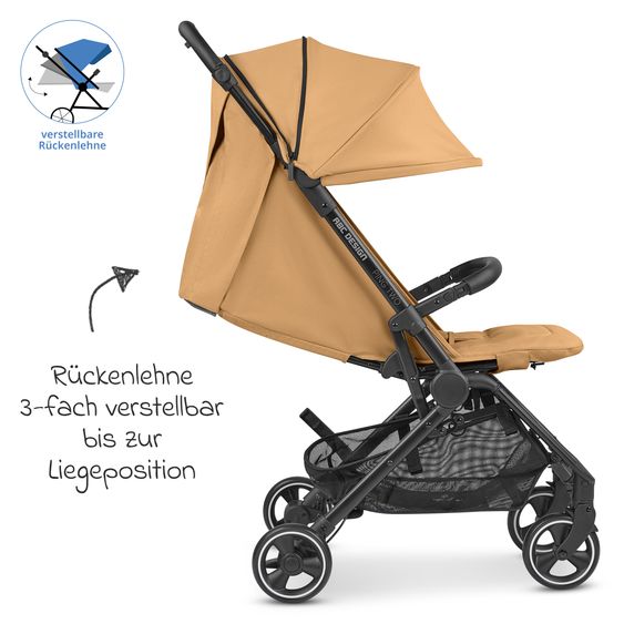 ABC Design Buggy & Sportwagen Ping Two inkl. Reboarder Pearl Pro 2 - mit flacher Liegeposition, Transporttasche & Tragegurt - Classic Edition - Honey