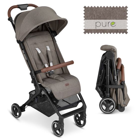 ABC Design Buggy & Sportwagen Ping Two mit flacher Liegeposition - inkl. Transporttasche & Tragegurt - Pure Edition - Nature