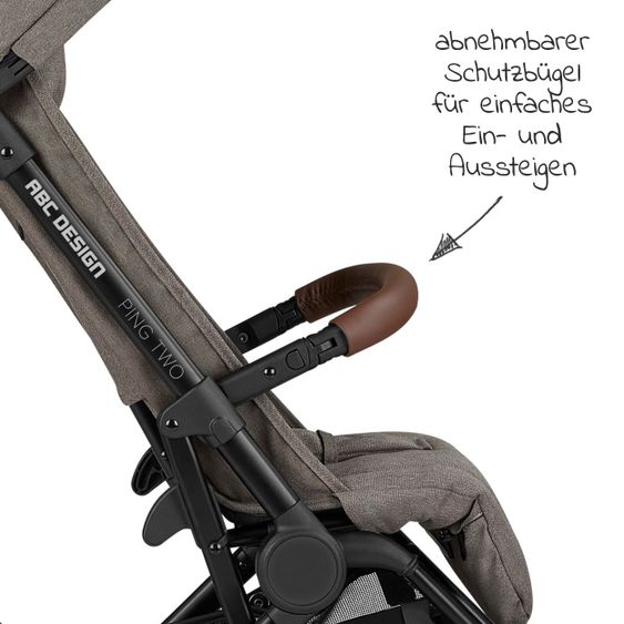 ABC Design Buggy & Sportwagen Ping Two mit flacher Liegeposition - inkl. Transporttasche & Tragegurt - Pure Edition - Nature