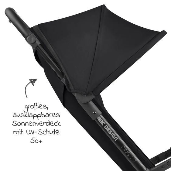 ABC Design Ping Two Trekking passeggino e carrozzina con posizione reclinabile in piano, navicella, tracolla, portabicchieri e parapioggia - Ink