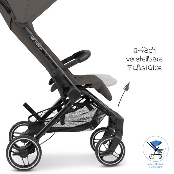 ABC Design Buggy & Sportwagen Ping Two Trekking mit flacher Liegeposition, Transporttasche und Tragegurt - Cloud