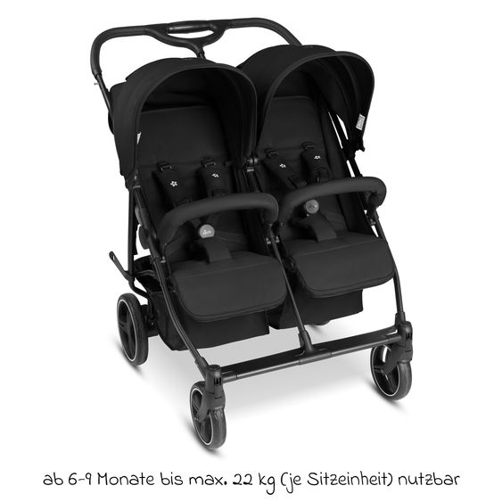 ABC Design Geschwister- & Zwillingskinderwagen D Two bis 22 kg Rücksitz mit Liegeposition und Einstiegshilfe - Black