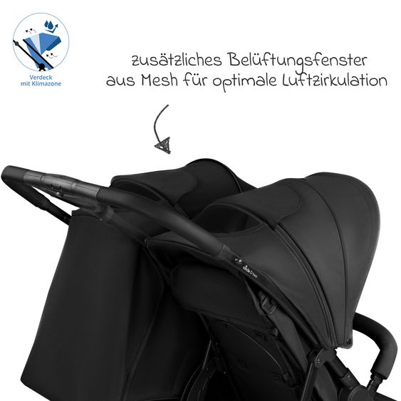 ABC Design Geschwister- & Zwillingskinderwagen D Two bis 22 kg Rücksitz mit Liegeposition und Einstiegshilfe - Black