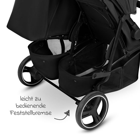 ABC Design Geschwister- & Zwillingskinderwagen D Two bis 22 kg Rücksitz mit Liegeposition und Einstiegshilfe - Black