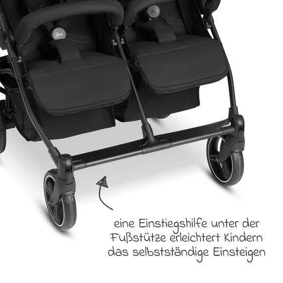 ABC Design Geschwister- & Zwillingskinderwagen D Two bis 22 kg Rücksitz mit Liegeposition und Einstiegshilfe - Black