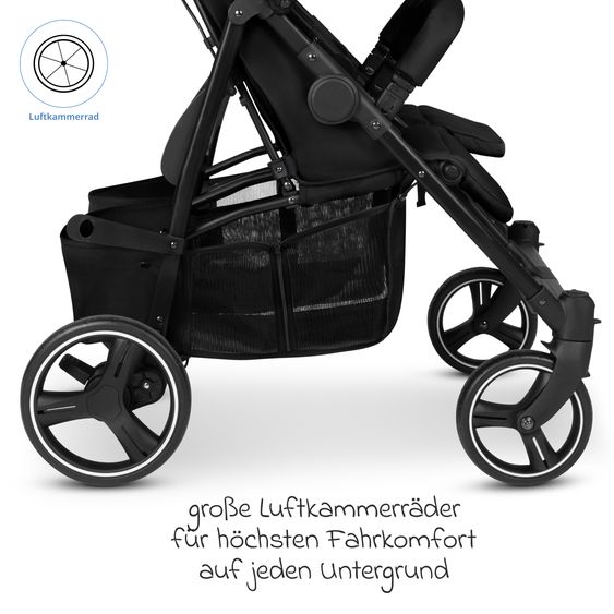 ABC Design Geschwister- & Zwillingskinderwagen D Two bis 22 kg Rücksitz mit Liegeposition und Einstiegshilfe - Black