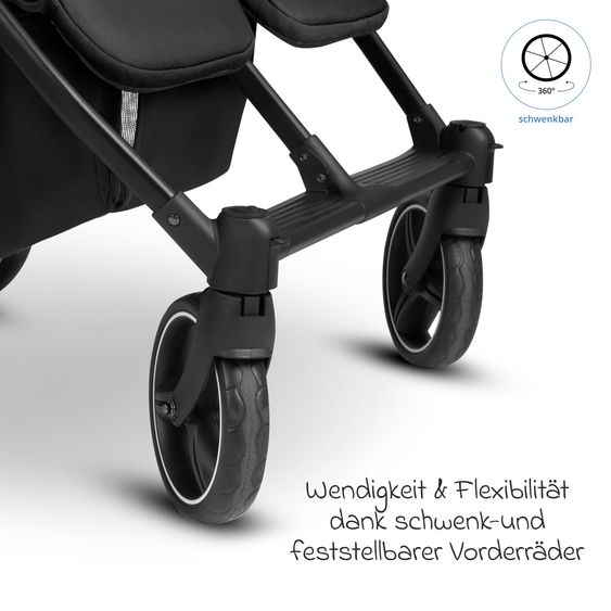 ABC Design Geschwister- & Zwillingskinderwagen D Two bis 22 kg Rücksitz mit Liegeposition und Einstiegshilfe - Black