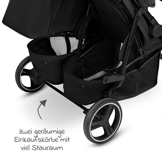 ABC Design Geschwister- & Zwillingskinderwagen D Two bis 22 kg Rücksitz mit Liegeposition und Einstiegshilfe - Black