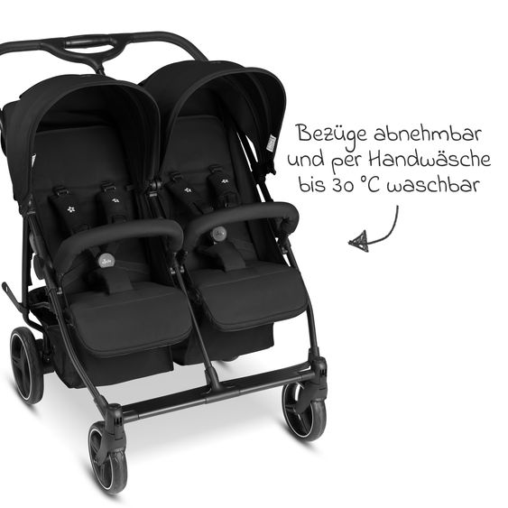 ABC Design Geschwister- & Zwillingskinderwagen D Two bis 22 kg Rücksitz mit Liegeposition und Einstiegshilfe - Black