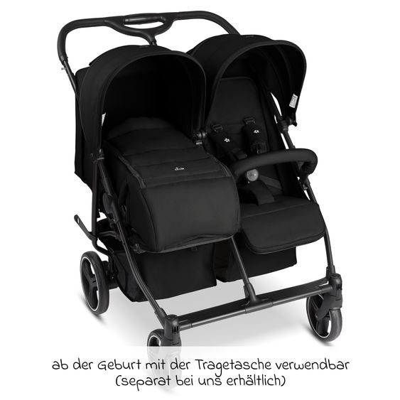 ABC Design Geschwister- & Zwillingskinderwagen D Two bis 22 kg Rücksitz mit Liegeposition und Einstiegshilfe - Black