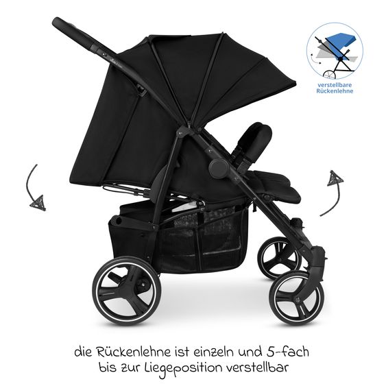 ABC Design Geschwister- & Zwillingskinderwagen D Two bis 22 kg Rücksitz mit Liegeposition und Einstiegshilfe - Black