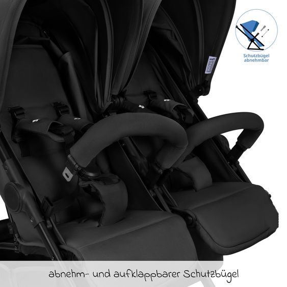 ABC Design Geschwister- & Zwillingskinderwagen D Two bis 22 kg Rücksitz mit Liegeposition und Einstiegshilfe - Black