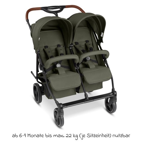 ABC Design Geschwister- & Zwillingskinderwagen D Two bis 22 kg Rücksitz mit Liegeposition und Einstiegshilfe - Pure - Wheat