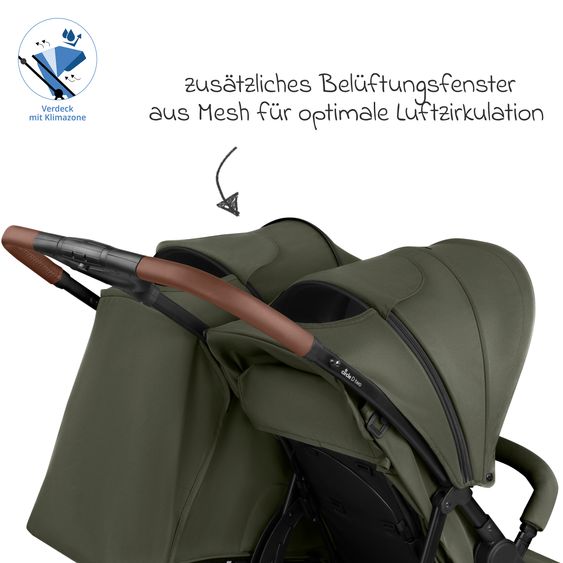 ABC Design Geschwister- & Zwillingskinderwagen D Two bis 22 kg Rücksitz mit Liegeposition und Einstiegshilfe - Pure - Wheat