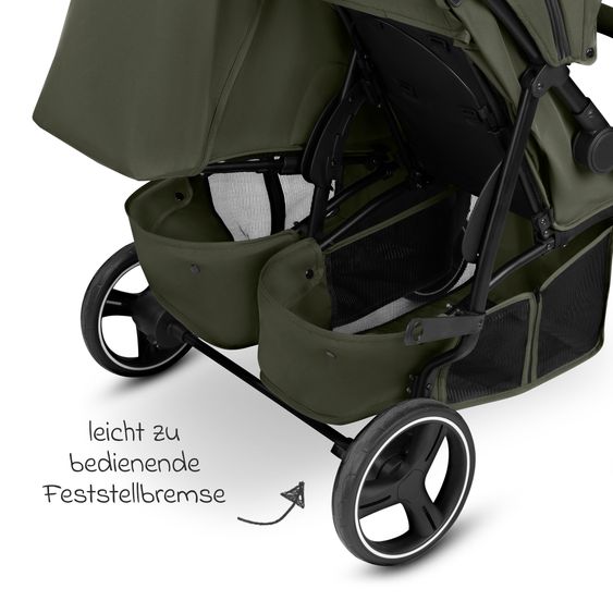 ABC Design Geschwister- & Zwillingskinderwagen D Two bis 22 kg Rücksitz mit Liegeposition und Einstiegshilfe - Pure - Wheat