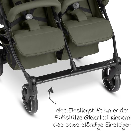 ABC Design Geschwister- & Zwillingskinderwagen D Two bis 22 kg Rücksitz mit Liegeposition und Einstiegshilfe - Pure - Wheat