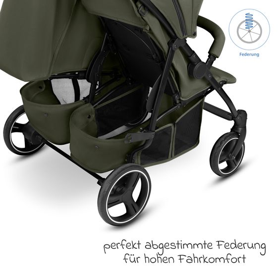 ABC Design Geschwister- & Zwillingskinderwagen D Two bis 22 kg Rücksitz mit Liegeposition und Einstiegshilfe - Pure - Wheat