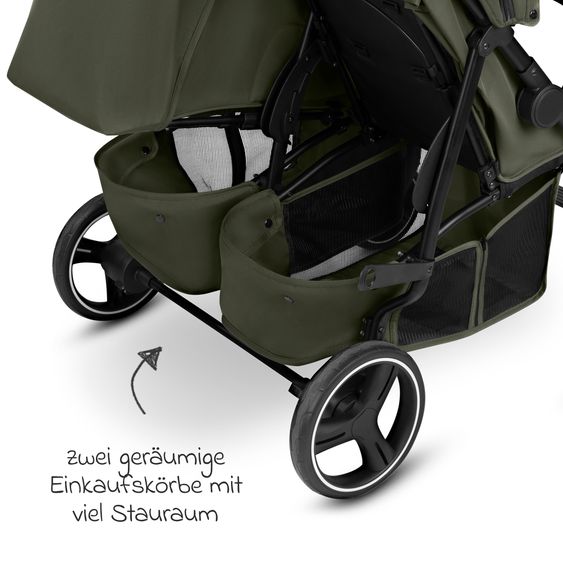 ABC Design Geschwister- & Zwillingskinderwagen D Two bis 22 kg Rücksitz mit Liegeposition und Einstiegshilfe - Pure - Wheat