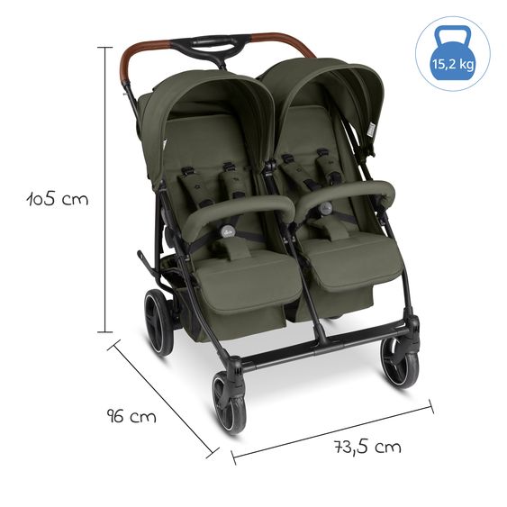 ABC Design Geschwister- & Zwillingskinderwagen D Two bis 22 kg Rücksitz mit Liegeposition und Einstiegshilfe - Pure - Wheat